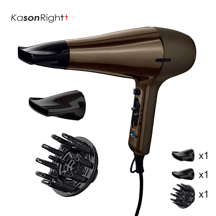 Soffiatore a flusso d'aria potente a lunga durata da 2400 W con 2 concentratori e diffusore per asciugatura e styling rapidi, asciugacapelli per uso in salone